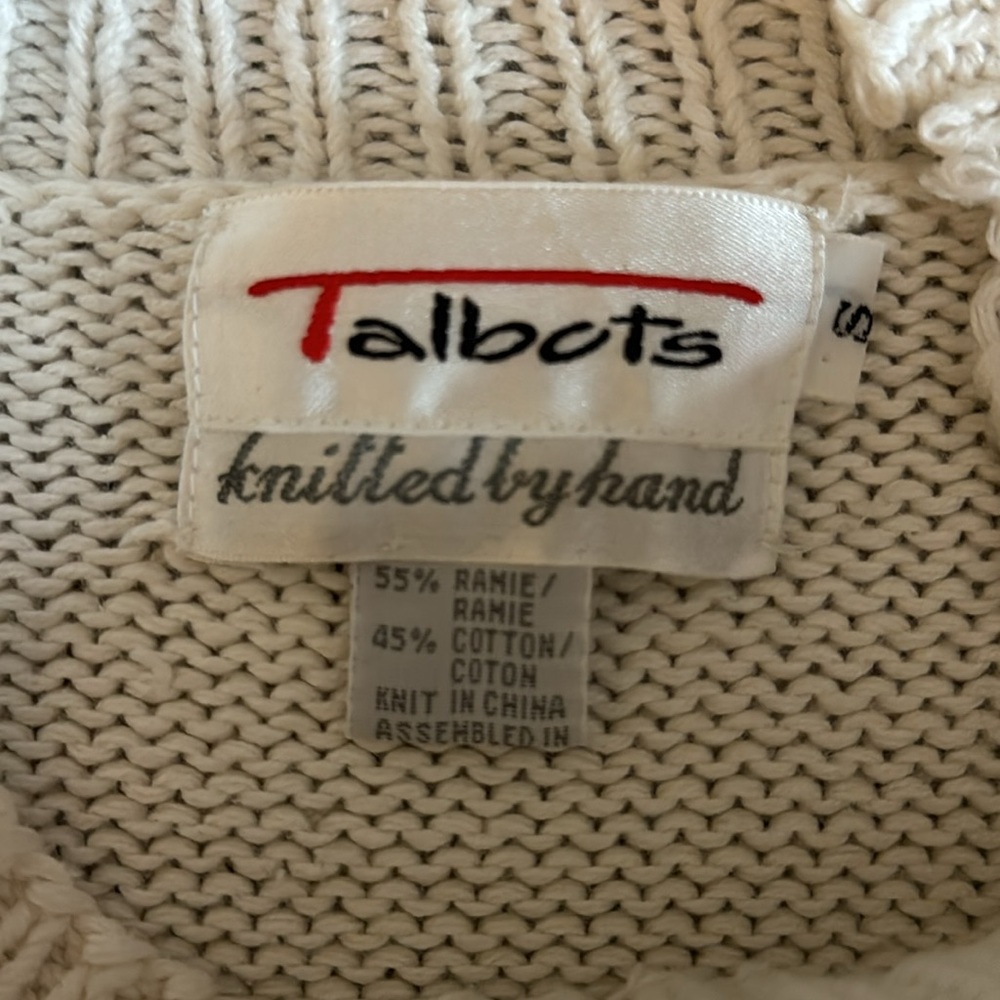 Vintage Talbots Hand Knit Beaded Floral‎ Sweater Ivory Mock Neck Size S - Picture 10 of 17
